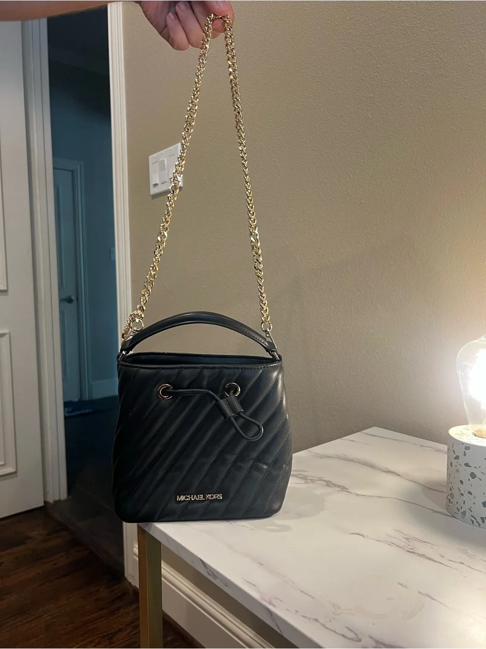 Michael Kors Black Quilted Leather Satchel with Gold Hardware